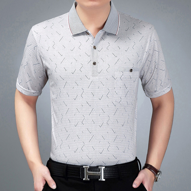 夏季薄款短袖T恤中老年男士半袖t恤衫翻领大码