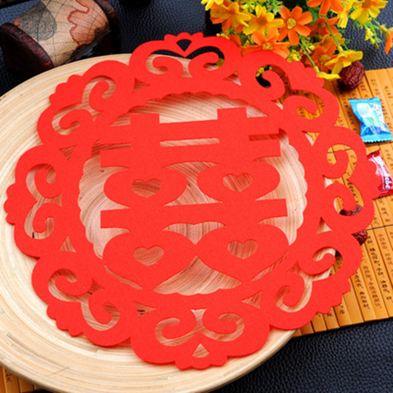 吟秀 喜字剪纸婚庆用品 手工剪纸鸳鸯喜压床喜婚房装饰布置绒布窗花