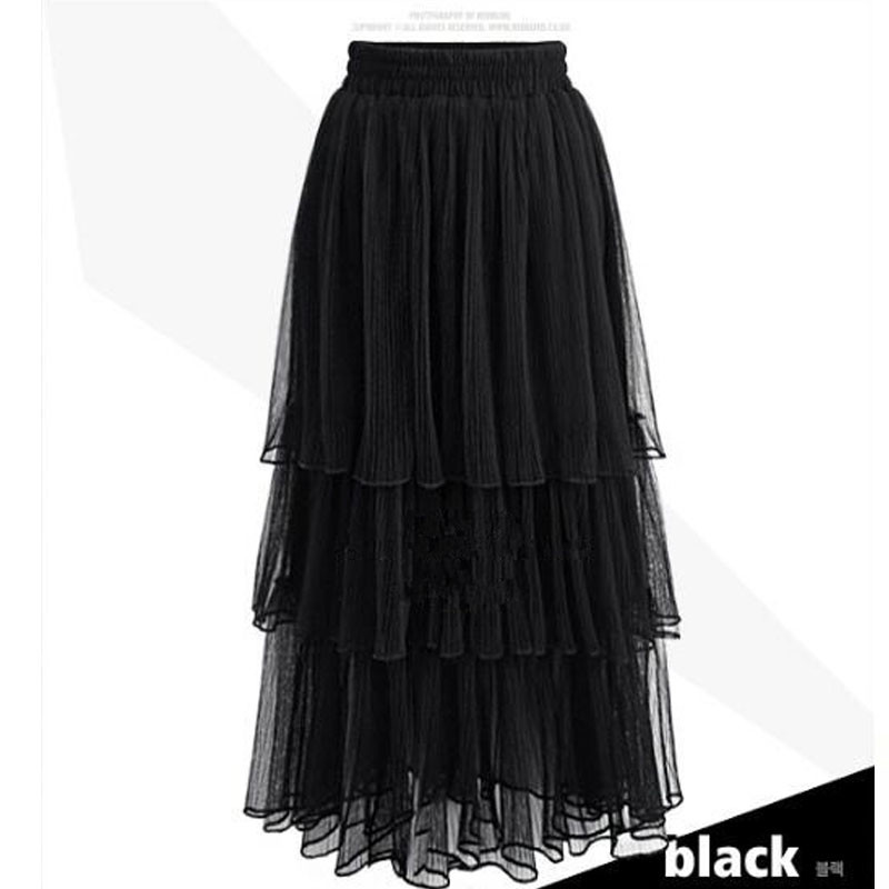 韩妃图2017春季新款网纱压褶蛋糕裙半身裙 韩