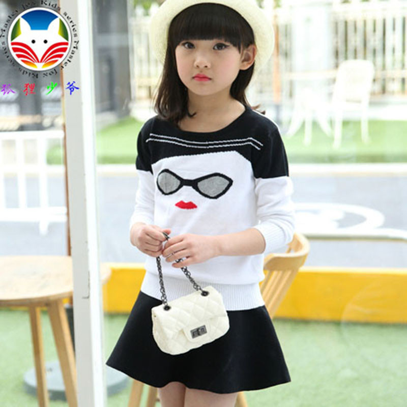 狐狸少爷2016秋季童装新款女童卡通裙套装 中