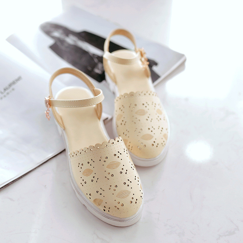 春夏单鞋2017韩版甜美学生平底包头女鞋一字