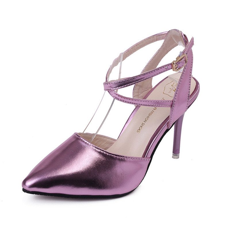 2017春夏新款高跟鞋细跟包头时尚女鞋浅口银