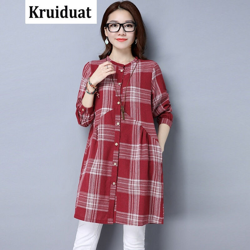 Kruidvat2017女式春季格子中长款衬衫韩版时尚