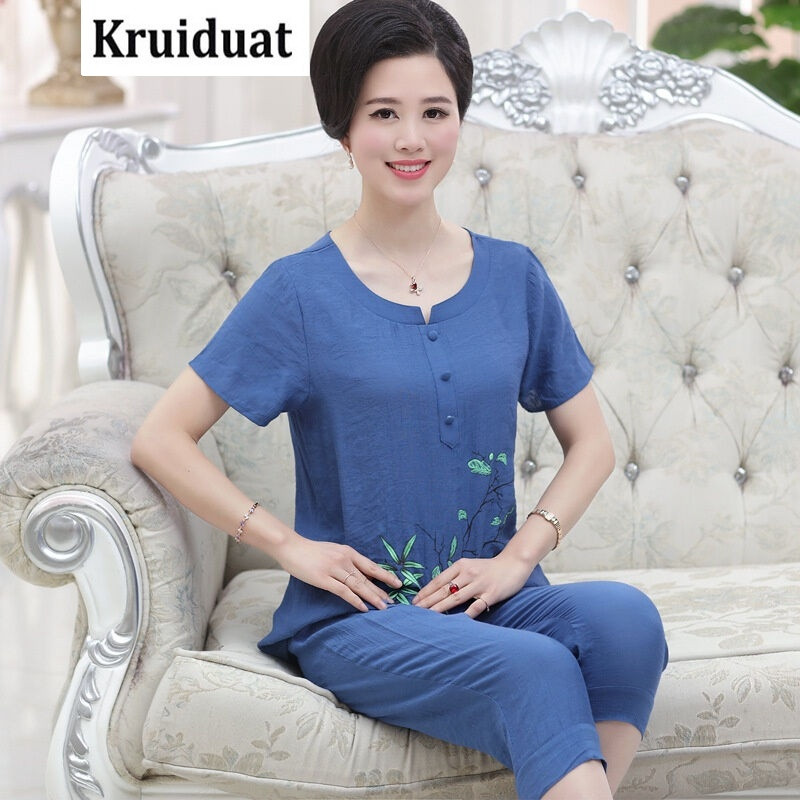 Kruidvat2017新款中老年女装妈妈装夏装短袖中