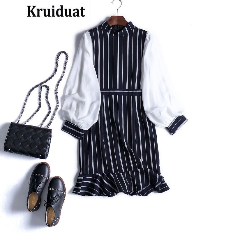 Kruidvat2017女装春季新款竖条纹鱼尾连衣短裙