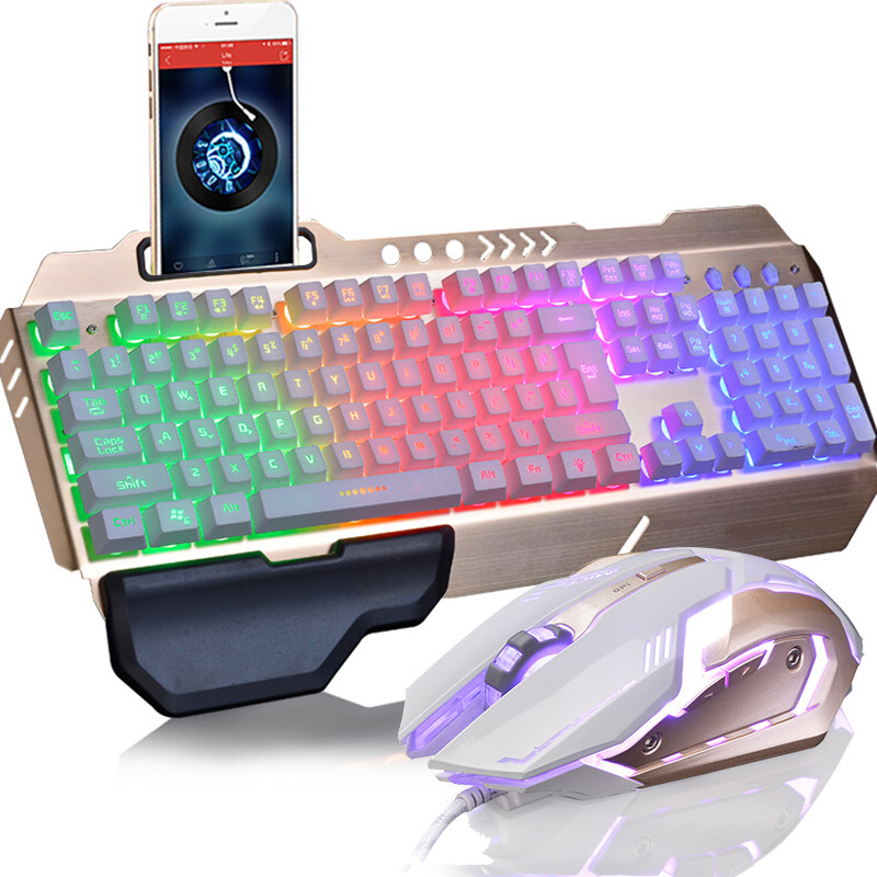 游戏键盘鼠标套装有线金属悬浮式背光发光牧马