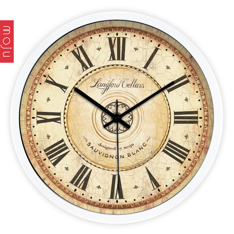 创意艺术欧式田园复古怀旧14寸挂钟 大号客厅静音石英挂钟 装饰钟表