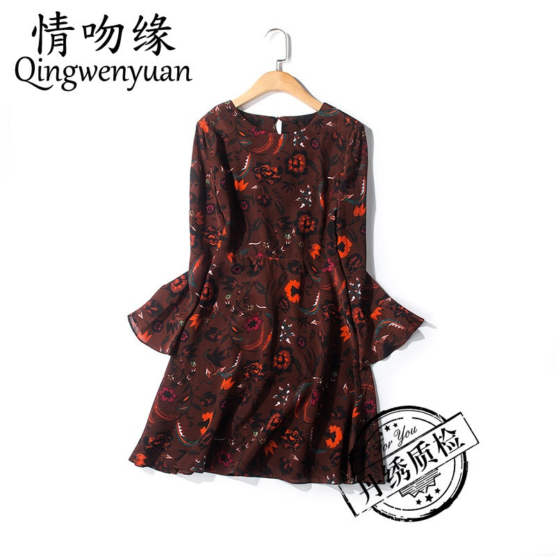 情吻缘早春欧美新款女士纯真丝连衣裙2017中