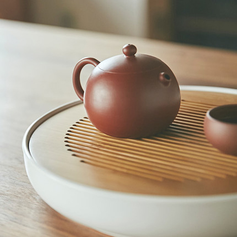 东都象印日式功夫茶具套装 陶瓷迷你圆茶盘小竹盘整套
