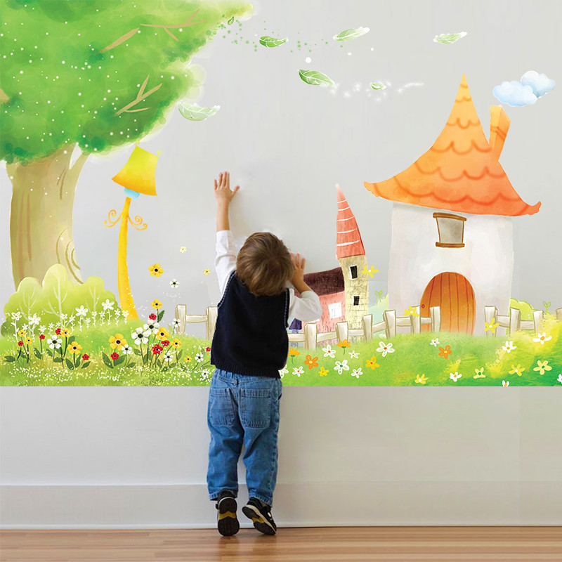 卡通儿童森林小屋墙贴 幼儿园创意班级装饰贴