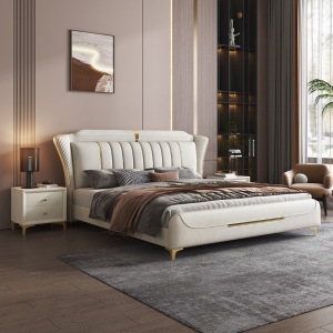 一米色彩 极简实木高箱储物现代简约科技布床主卧1.8米双人床
