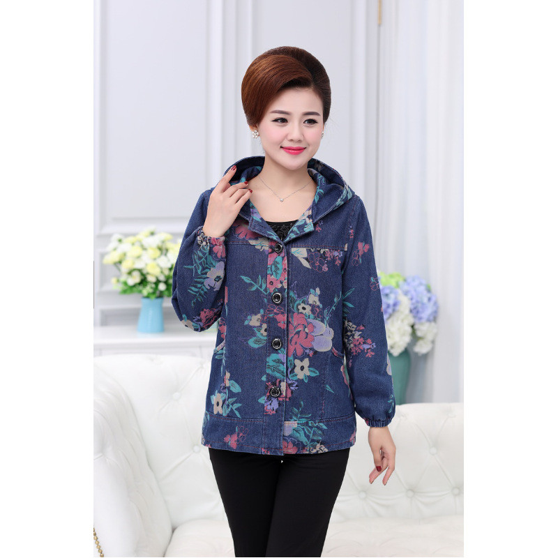中老年女装春装薄款牛仔休闲外套妈妈装风衣中
