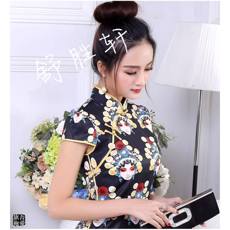 时尚复古文艺中国风戏曲脸谱改良旗袍裙夏装2