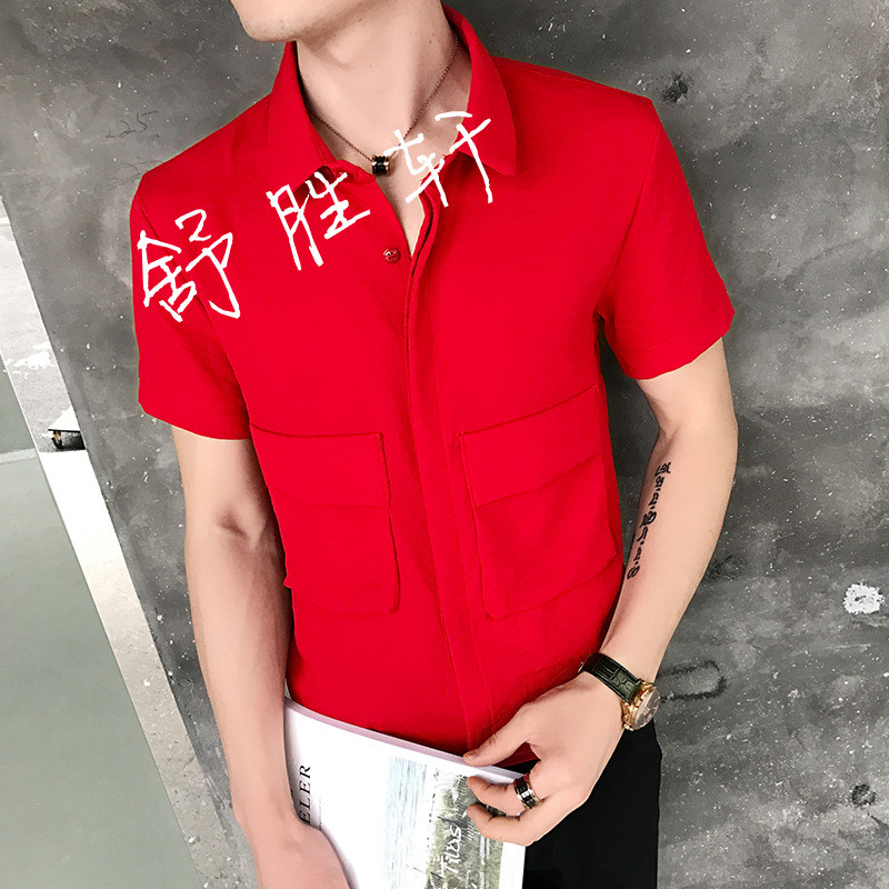 夏装美发师理发店发型师酒吧工作服男士修身时