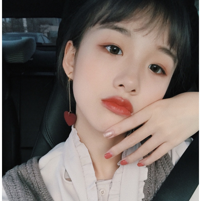 极简约酒红木质爱心桃心质感耳环耳钉 耳夹无耳洞女 复古送女朋友老婆