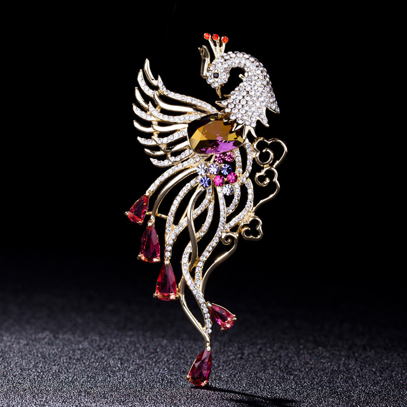 彩丽馆简约水晶凤凰胸针女韩国胸花配饰简约别