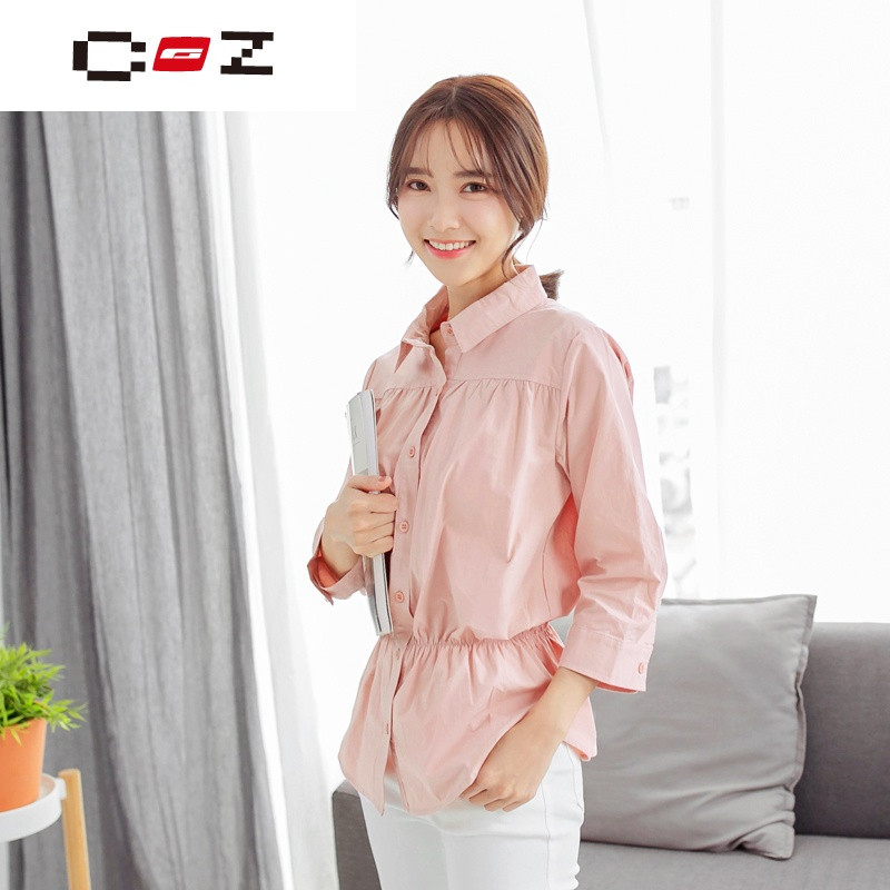 CZ潮流品牌纯色下摆七分袖衬衫女大码AB258