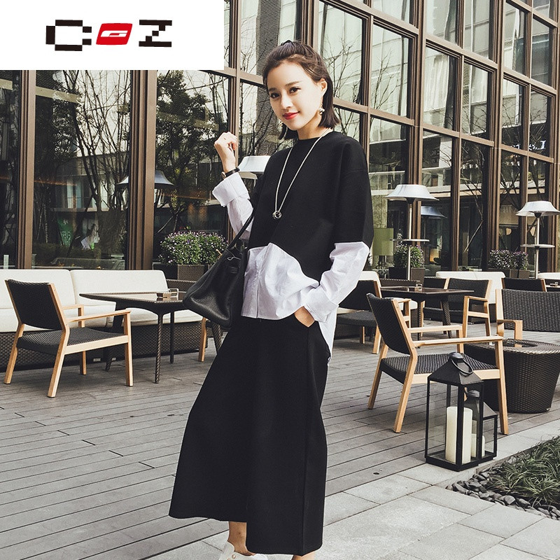 CZ潮流品牌2017春装新款韩版宽松衬衫拼接卫