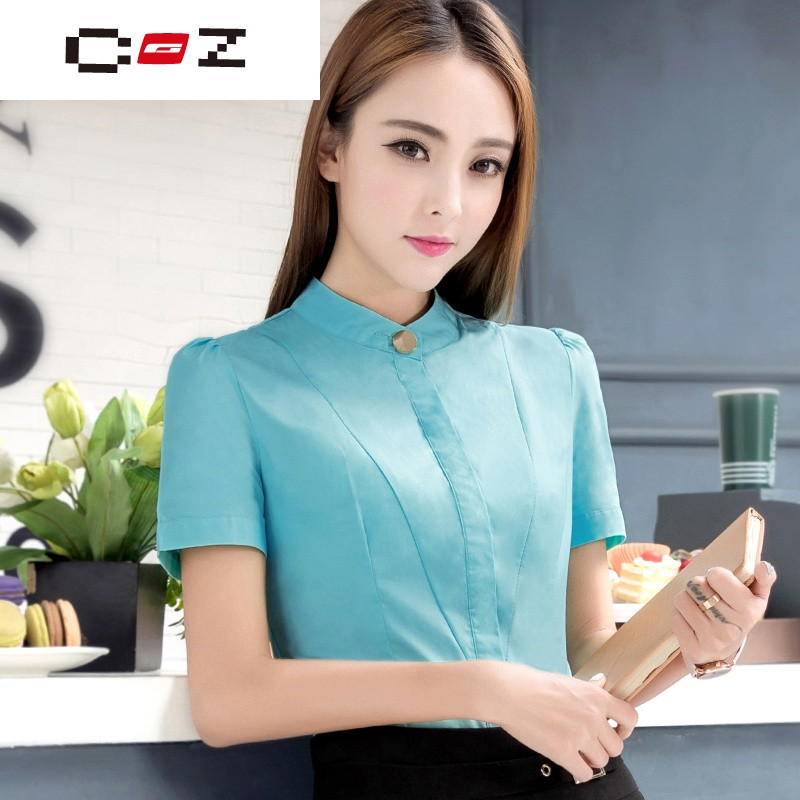 CZ潮流品牌2017纯棉衬衫女士短袖正装白色衬