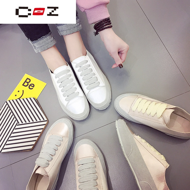CZ潮流品牌西班牙小众 丝绸缎面 绑带小白鞋2