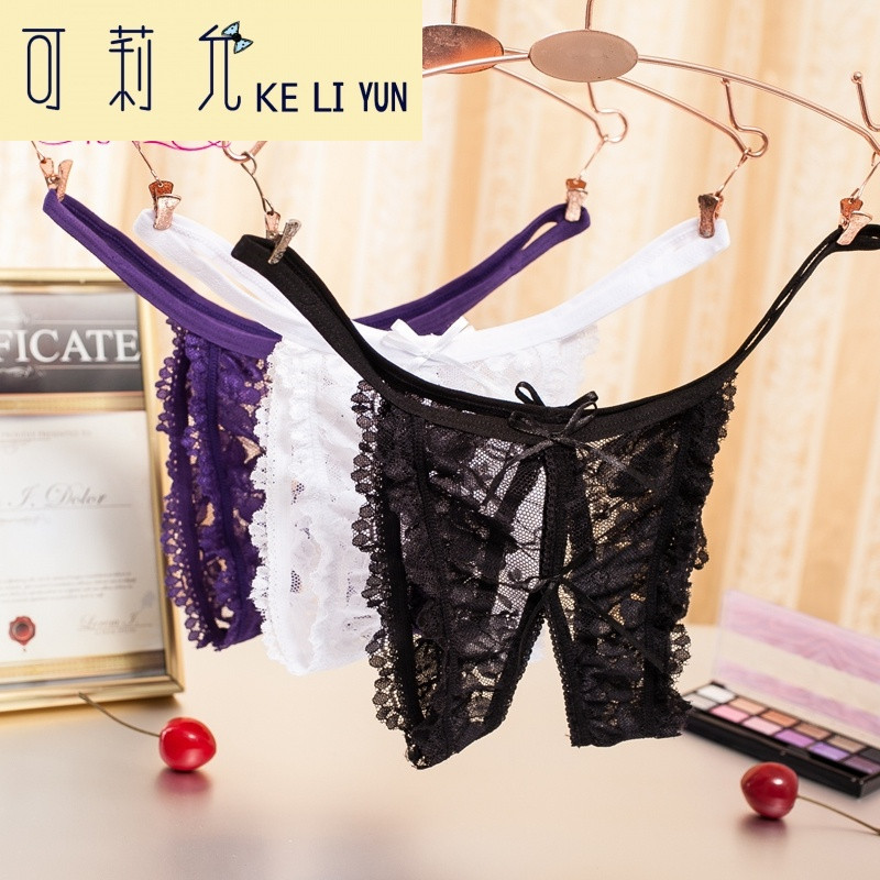 keliyun透明性感蕾丝开档内裤女士超薄镂空情趣内衣t裤丁字裤免脱三角