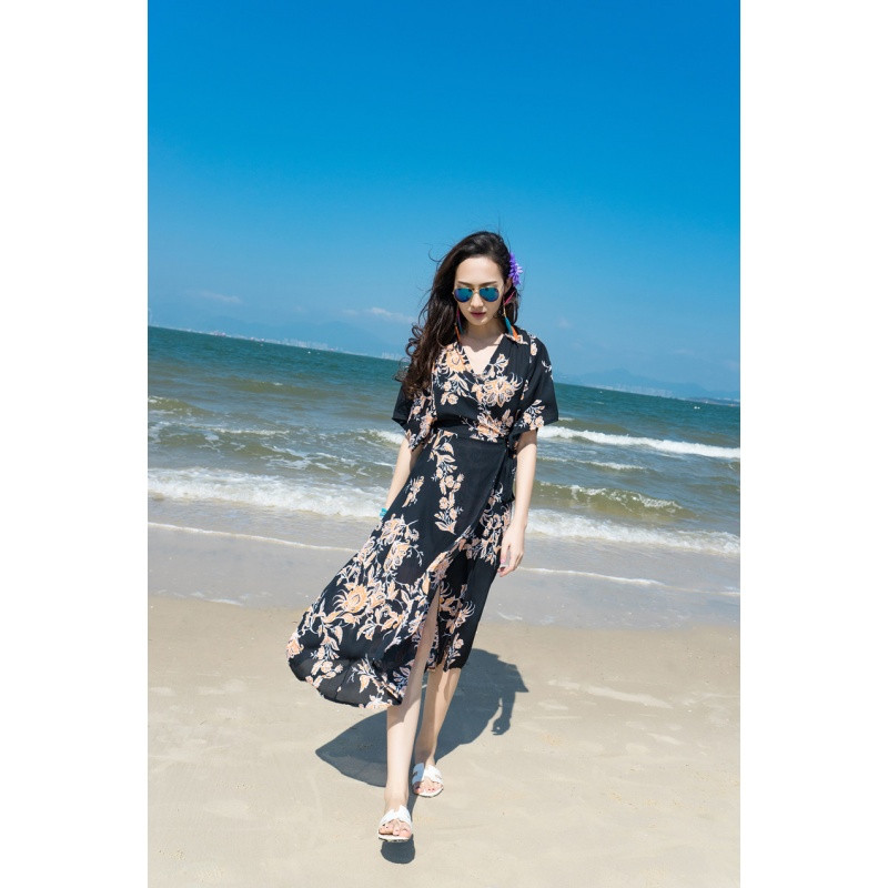 连衣裙开叉长裙女装夏泰国海边度假沙滩裙显瘦