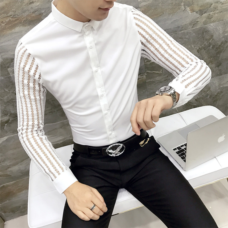 818款夜场酒吧理发店发廊个性短袖衬衫发型师时尚服装美发工作衬衣男