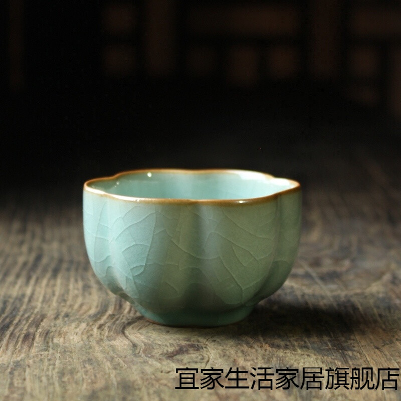 新款龙泉青瓷功夫茶具哥窑个人小茶杯子花瓣杯陶瓷器茶盏品茗杯