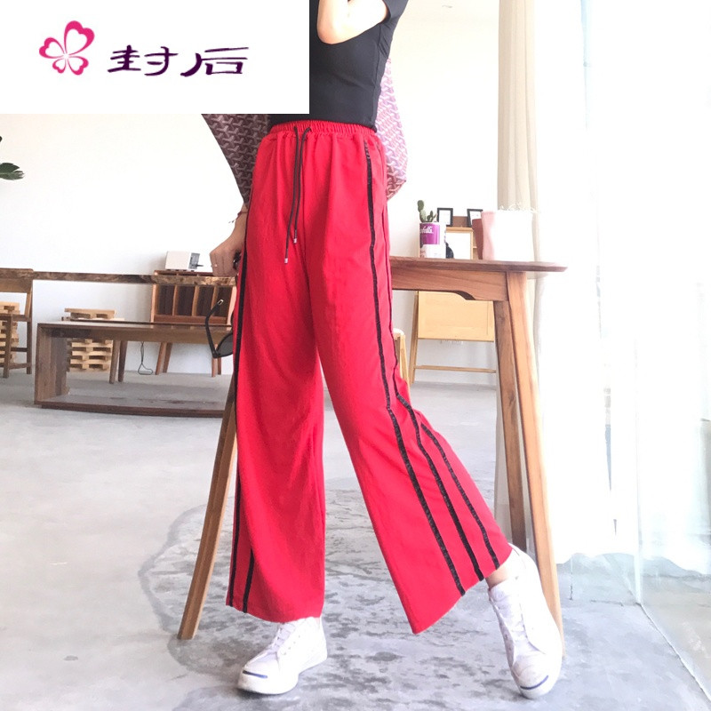 封后港味ulzzang阔腿裤宽松直筒松紧腰运动裤