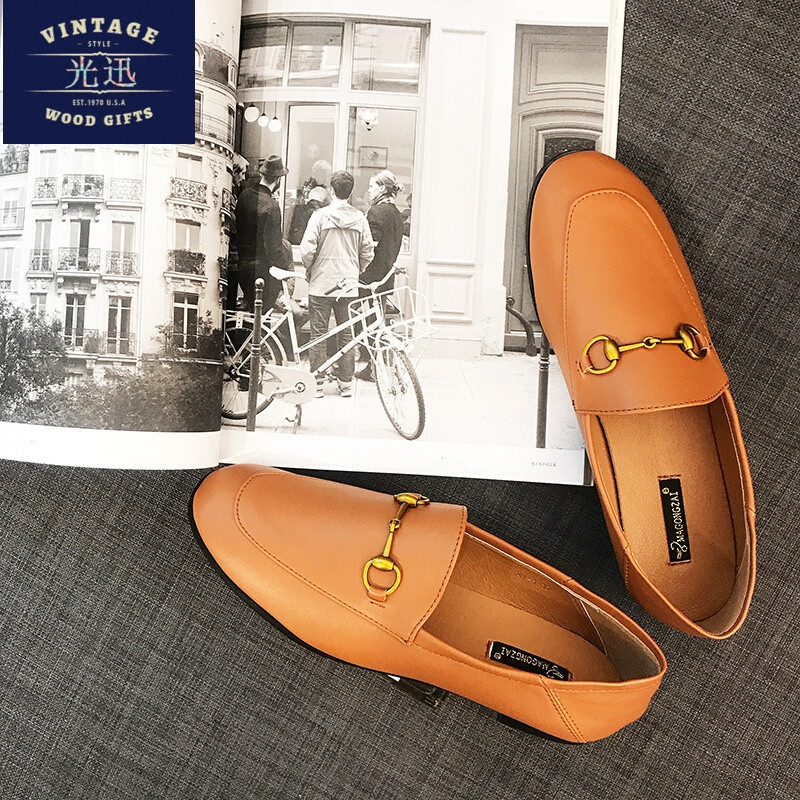 欧美2017乐福鞋女金属扣懒人鞋半拖鞋两穿平