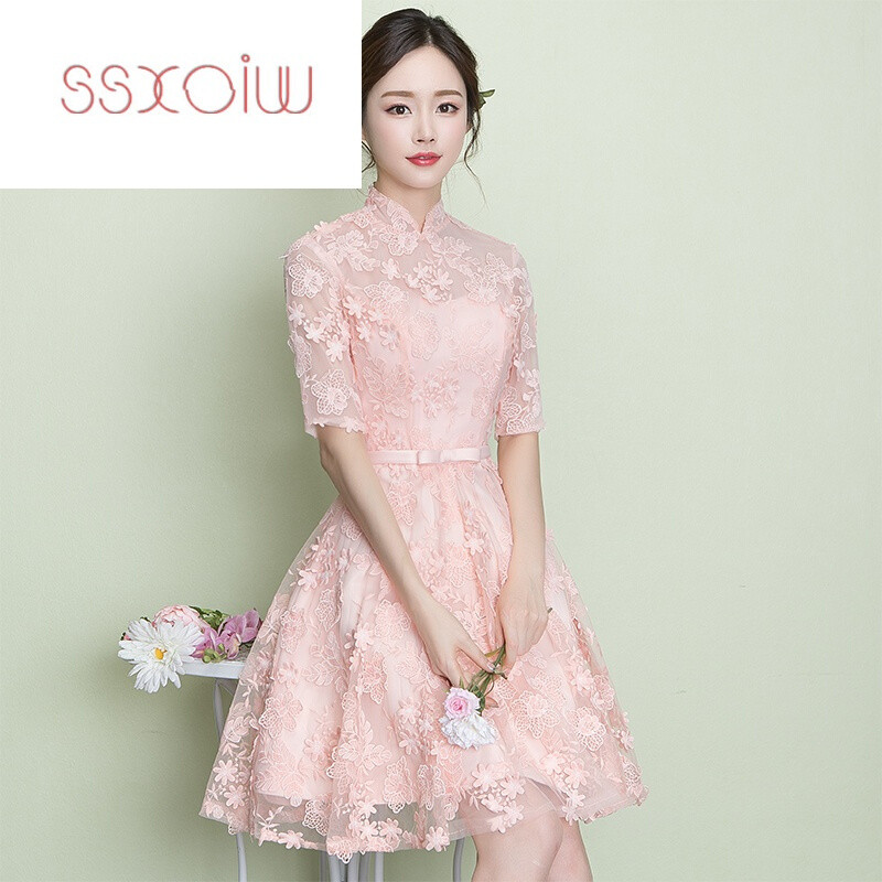 ssxoiw伴娘服2017新款春夏中式立领中袖礼服