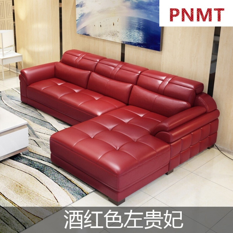 小户型简约真皮沙发转角组合进口头层牛皮沙发整装#进口中厚酒红色