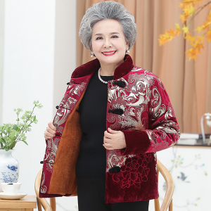迪鲁奥(DILUAO)奶奶装冬装棉衣外套中老年女装加绒厚款棉服60-70-80岁老年人妈妈装棉袄