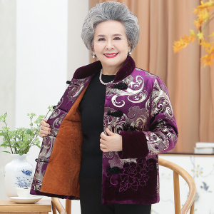 迪鲁奥(DILUAO)奶奶装冬装棉衣外套中老年女装加绒厚款棉服60-70-80岁老年人妈妈装棉袄
