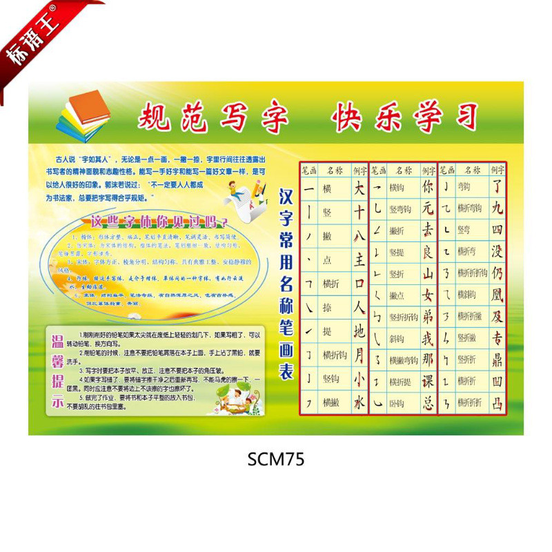 规范写字快乐学习挂图汉字常用名称笔画表宣传画贴纸墙贴画scm75