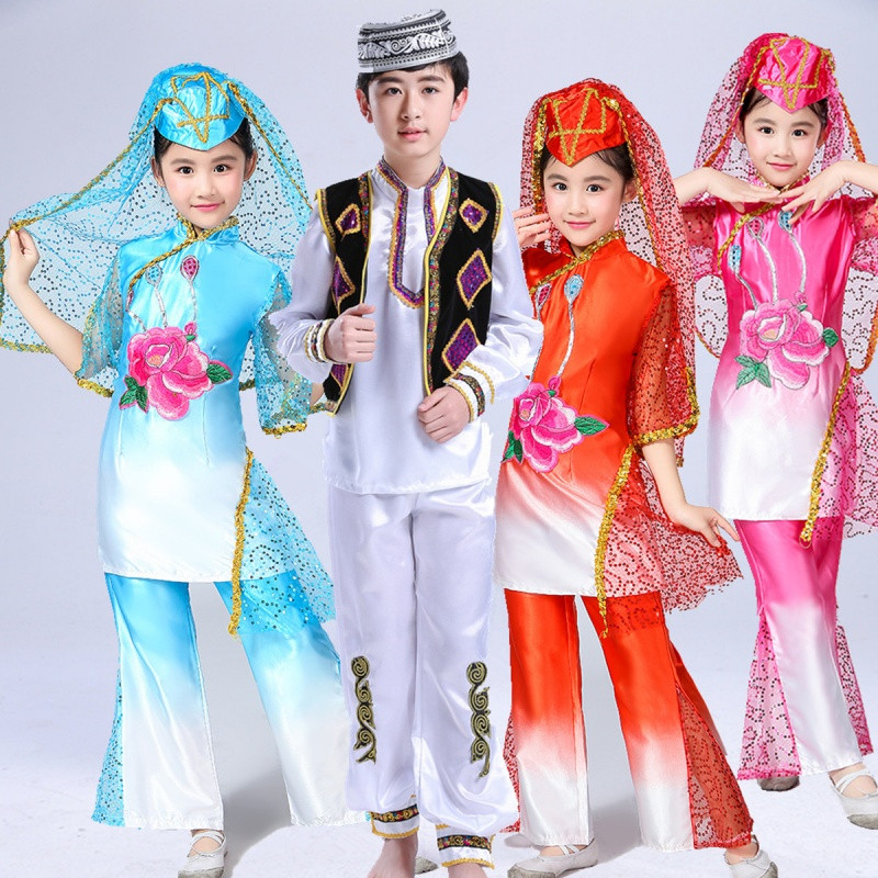 新款儿童演出服新疆舞蹈服装少数民族回族表演
