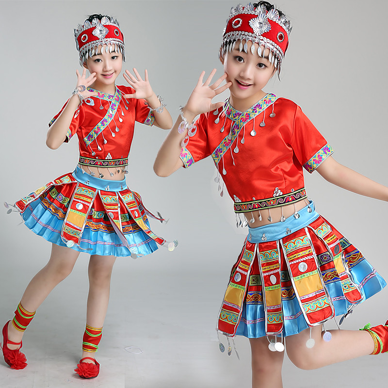 儿童少数民族演出服云南独舞幼儿女童彝族苗族壮族土家族舞蹈服装