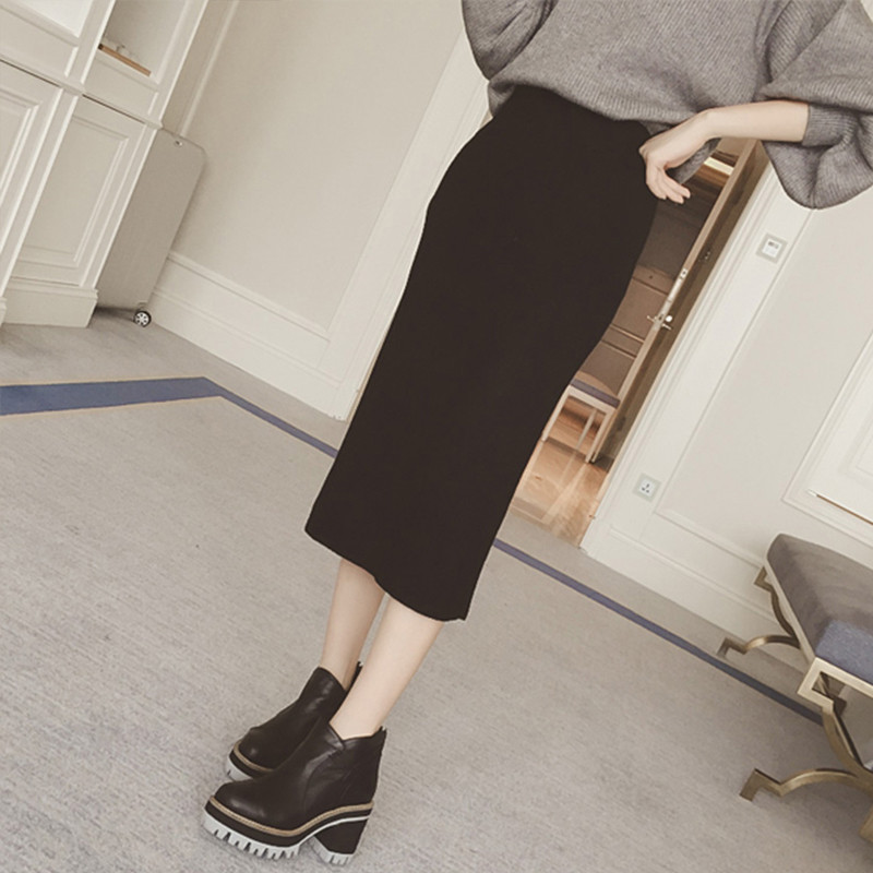 902新款2017秋装新款韩版高腰半身裙包臀裙中长款开叉a字一步裙长裙