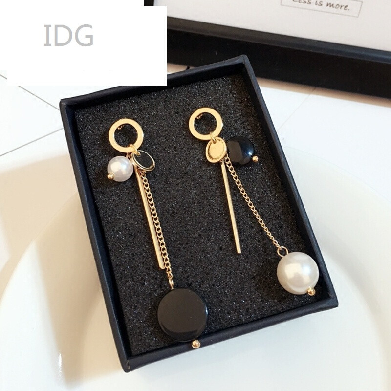 IDG韩国直运大理石耳钉吊坠AB款长款流苏耳