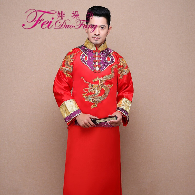 婔垛坊(feiduofang)秀禾服男新郎礼服红色唐装中式结婚礼服新郎装龙纹