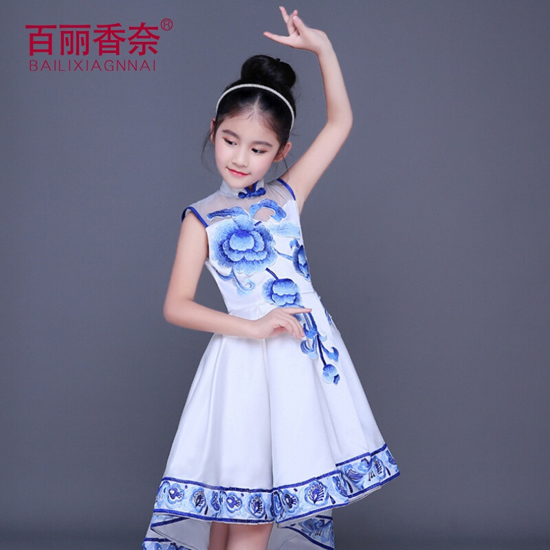 百丽香奈女童礼服裙六一演出服中式旗袍表演服儿童晚
