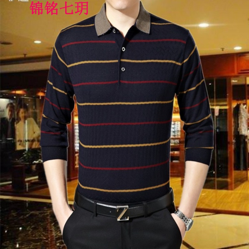 锦铭七玥中男士长袖T恤新款秋装中老爸爸装翻