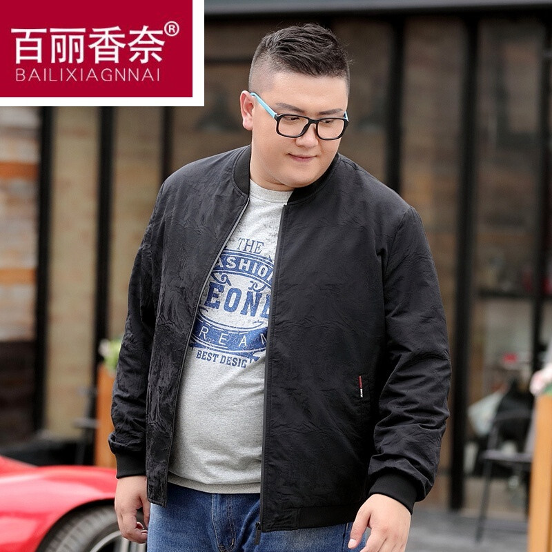 衫男迷彩时尚春秋装新款胖子夹克外套加肥加大男士上衣潮17802jk黑色