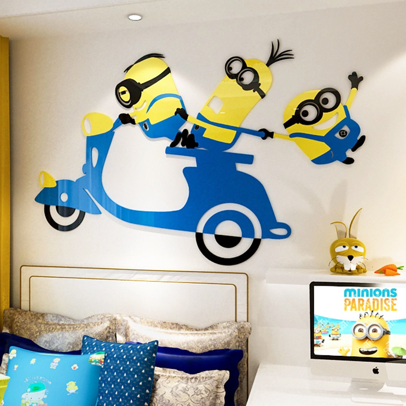 舒厅创意家居 小黄人3d亚克力立体墙贴儿童房卧室客厅床头贴画卡通