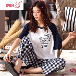 夏季睡衣女短袖常规款夏天韩版学生宽松可爱棉服两件套装 费琳