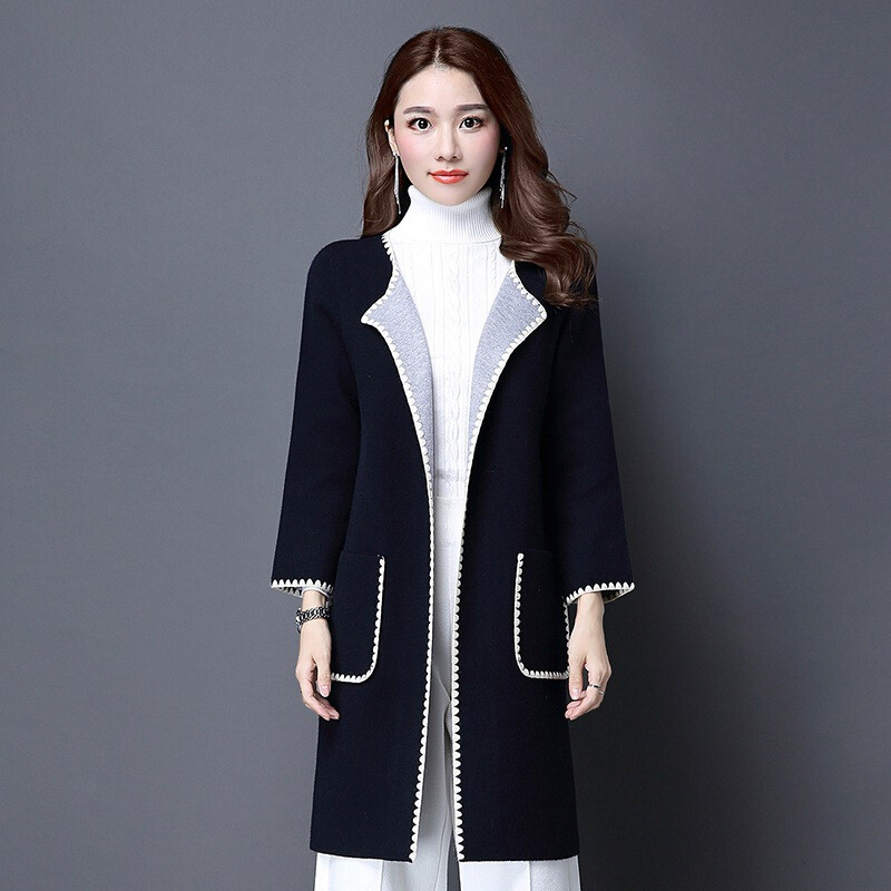 SKT2017秋天毛衣外套女装韩版大衣中长款加