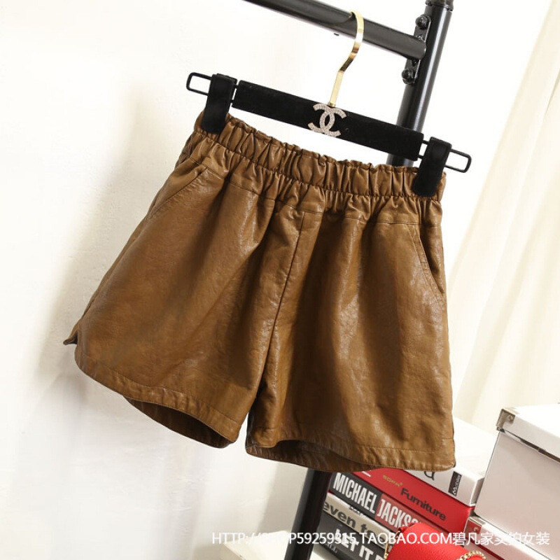 皮短裤女秋冬2017新款时尚高腰外穿pu皮裤显
