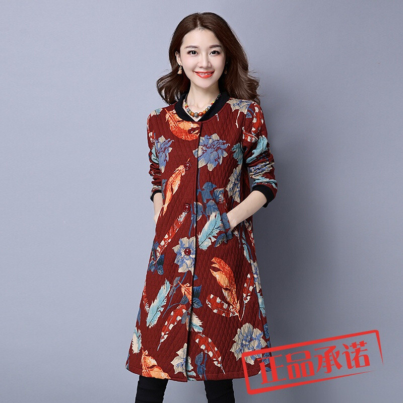 夜婷实拍秋冬复古夹棉衣棉服棉麻袍子民族风印