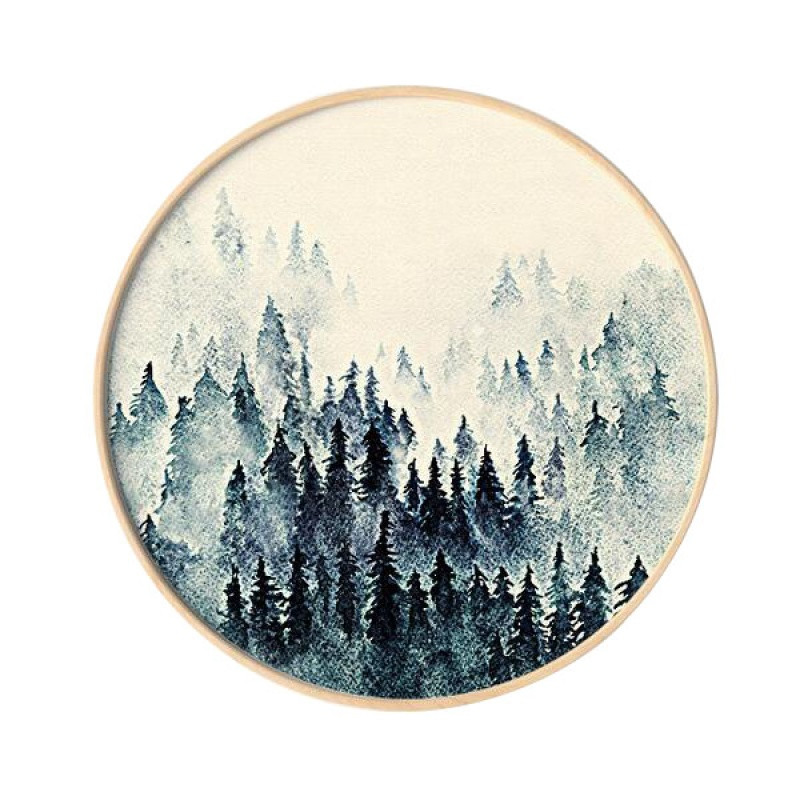 实木圆形装饰画挂画圆框画清新水彩风景