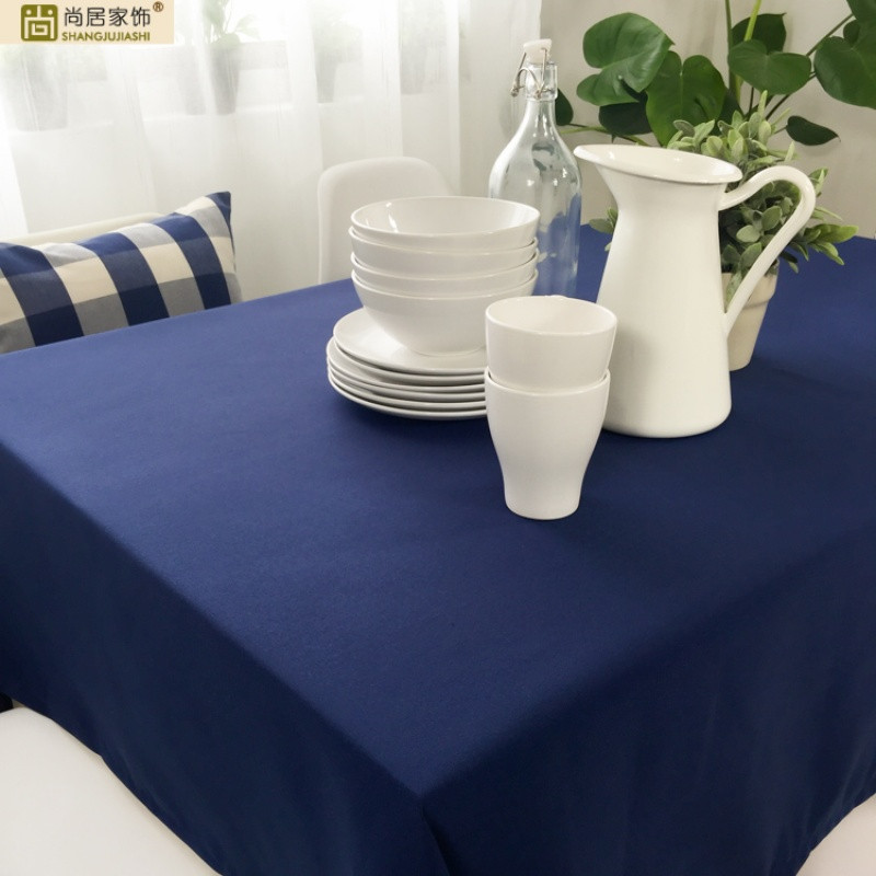 地中海 海军蓝纯色格子桌布 深蓝色经典桌布 台布 茶几布盖布